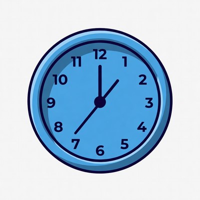 Blue Cartoon Clock Showing 12:00