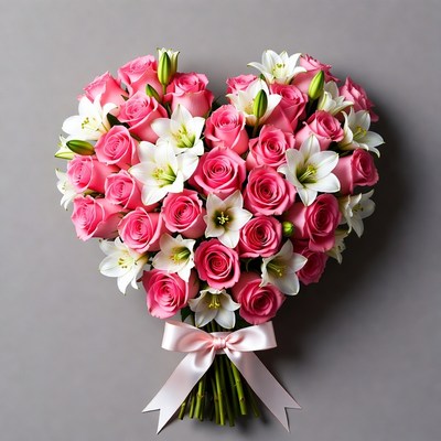 Pink and White Roses Heart Bouquet