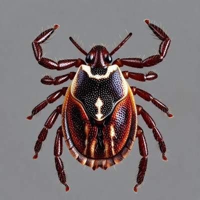 Red tick arachnid on gray background