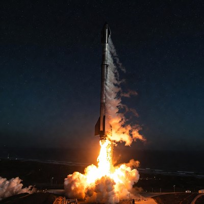 Starship Rocket Launch at Night