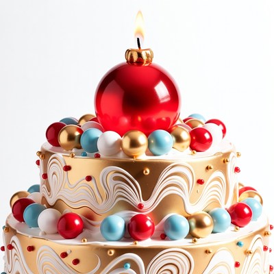 Christmas Cake with Lit Candle
