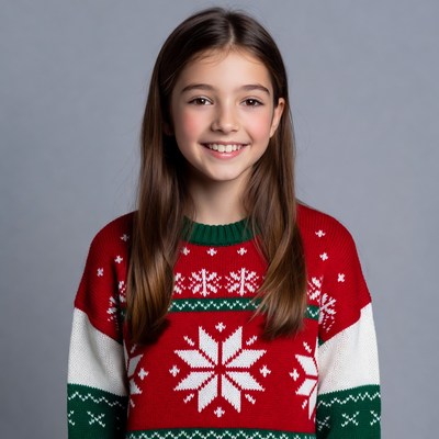 Girl smiling in red Christmas sweater
