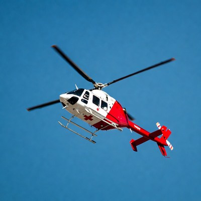 Red White Medical Helicopter Flying