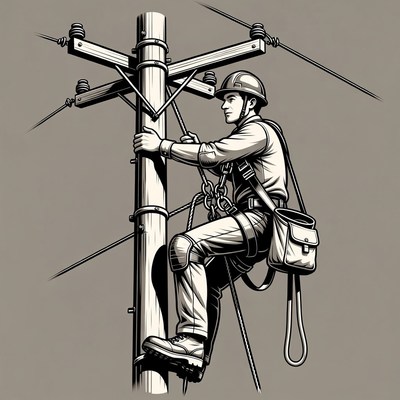Lineman climbing utility pole