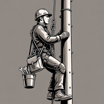 Worker climbing utility pole