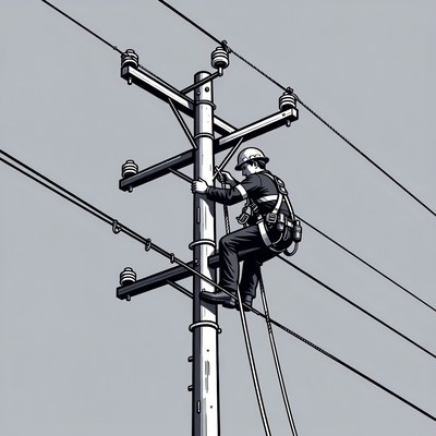 Lineman climbing utility pole
