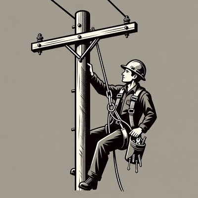 Lineman climbing utility pole