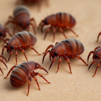Group of Red Mites on Surface