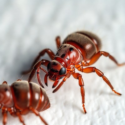 Red ants on white background