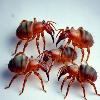 Group of red ants on white background