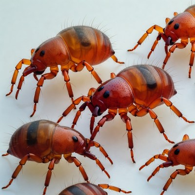 Group of Red Mites on White Background