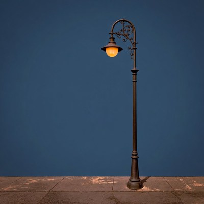 Vintage Street Lamp on Blue Background