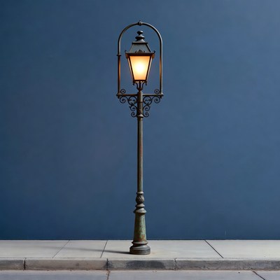 Vintage Street Lamp on Blue Background