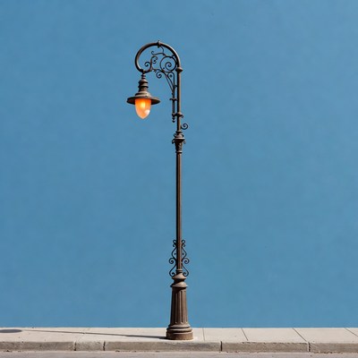 Vintage Street Lamp on Blue Background