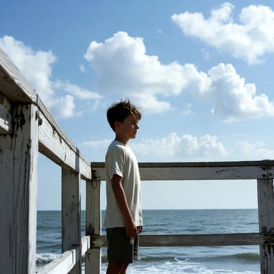 Boy standing on beach pier