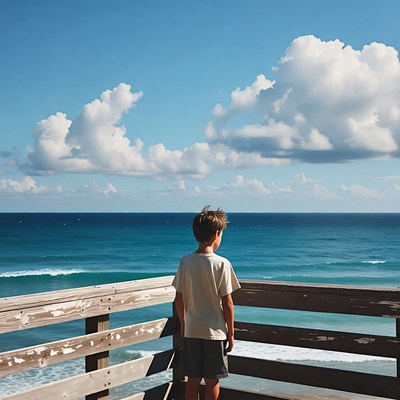 Boy gazing at ocean from pier