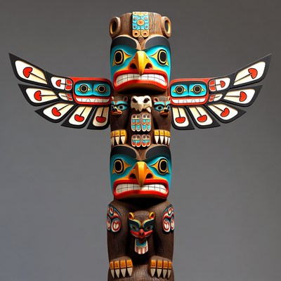 Colorful Totem Pole with Eagle