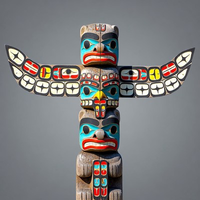 Colorful Totem Pole with Eagle and Bear