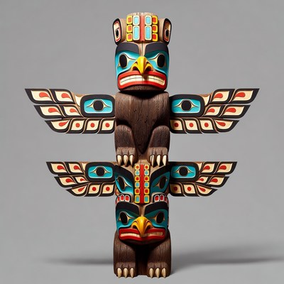 Colorful Totem Pole with Bear and Eagle