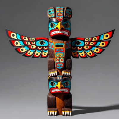 Colorful Totem Pole with Eagle and Bear
