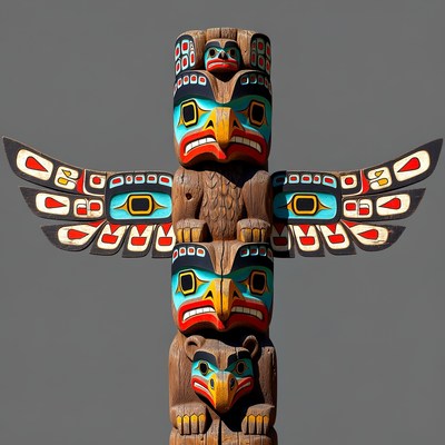 Traditional Totem Pole with Eagle and Bear