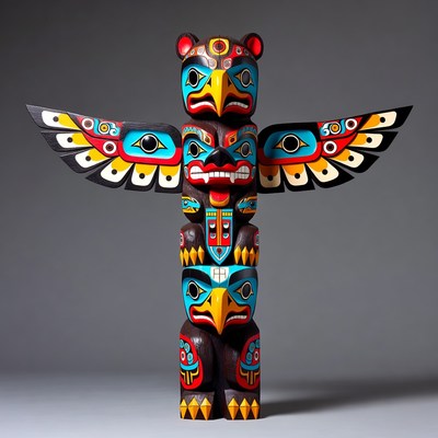 Colorful Totem Pole Eagle Bear Raven
