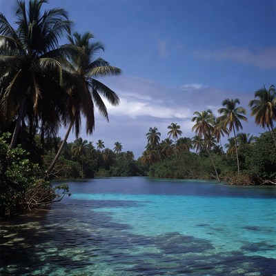 Tropical Lagoon with Palm Trees