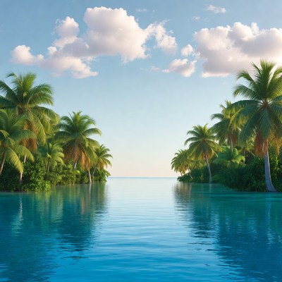 Tropical Lagoon with Palm Trees