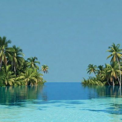 Tropical Palm Trees Over Lagoon