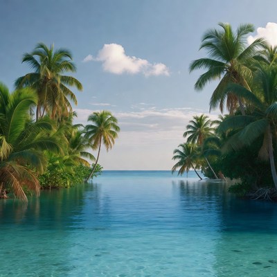 Tropical Lagoon with Palm Trees