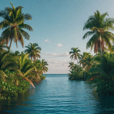 Palm Trees Framing Tropical Lagoon