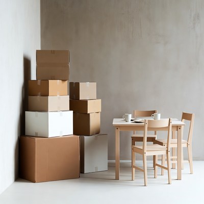 Stacked Cardboard Boxes Near Wooden Table