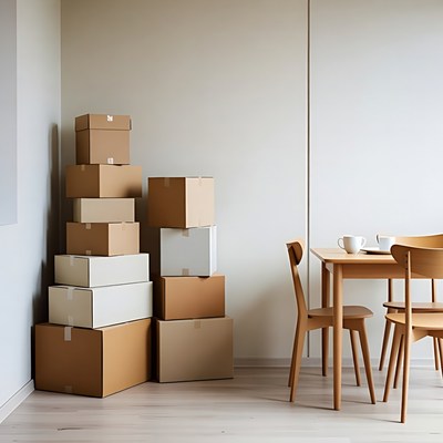 Stacked Cardboard Boxes in Corner