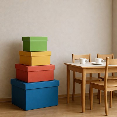 Stacked Colorful Gift Boxes Near Table