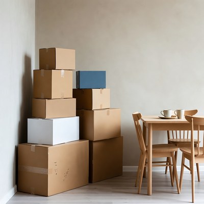 Stacked Cardboard Boxes Near Wooden Table