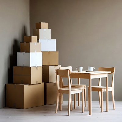 Stack of Cardboard Boxes by Wooden Table