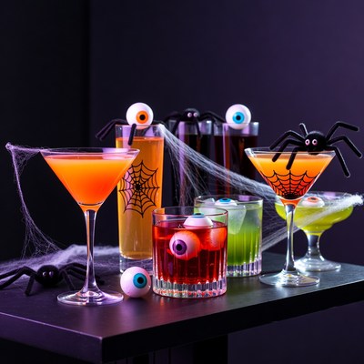 Halloween Cocktails with Spiders and Eyeballs