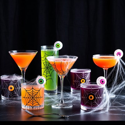 Halloween Cocktails with Spiderwebs and Eyeballs