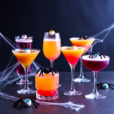 Halloween Cocktails with Eyeballs and Spiders