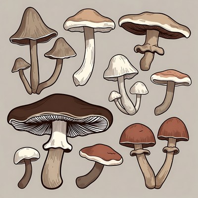 Variety of Mushroom Illustrations