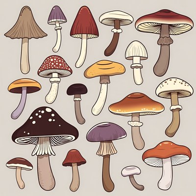 Variety of Colorful Mushroom Illustrations