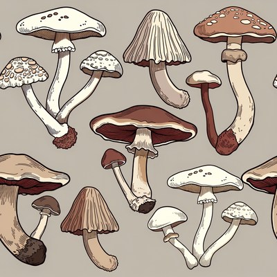 Assorted Mushrooms Illustration