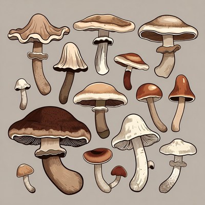 Variety of mushrooms illustration