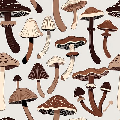 Assorted Mushroom Illustration Seamless Pattern