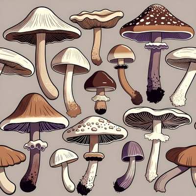 Variety of Mushrooms Illustration