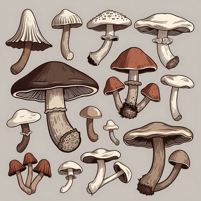 Variety of Mushrooms Illustration