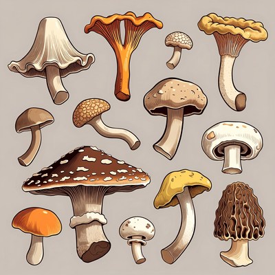 Variety of Mushrooms Illustration