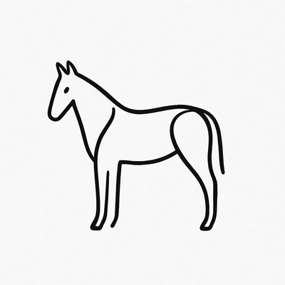 Black line drawing of horse