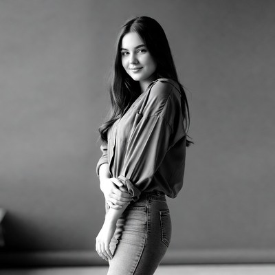 Woman in side profile black and white