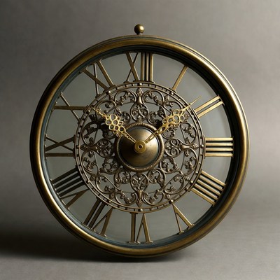Vintage Brass Clock with Roman Numerals